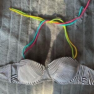 La Vie En Rose White and Black Striped Bikini Top